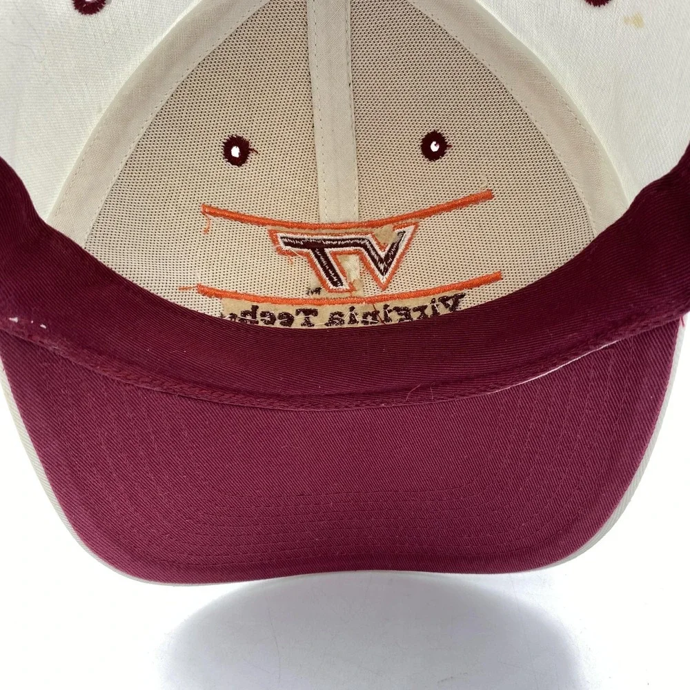 Vintage 90s The Game Virginia Tech Hokies Snapback Hat‎ Split Bar White Maroon
